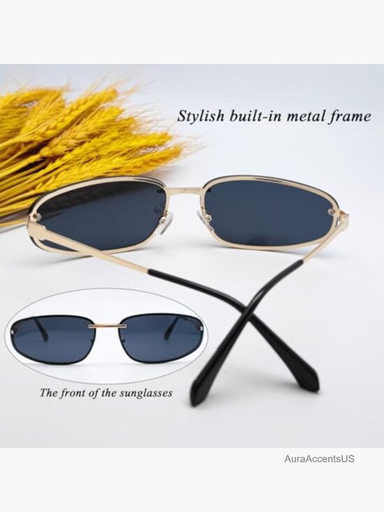 Y2K Wrap Around Sunglasses Retro 2000s Metal Frame UV400 Protection main image 4